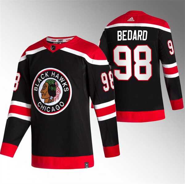 Men%27s Chicago Blackhawks #98 Connor Bedard Black Stitched Hockey Jersey Dzhi->boston bruins->NHL Jersey